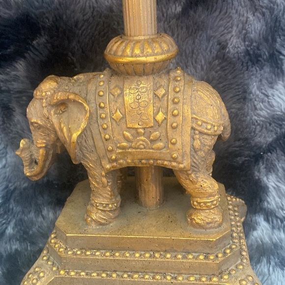 Elegant Gold Elephant Table Lamp with Beaded Trimmed Cloth shade - Picture 5 of 17